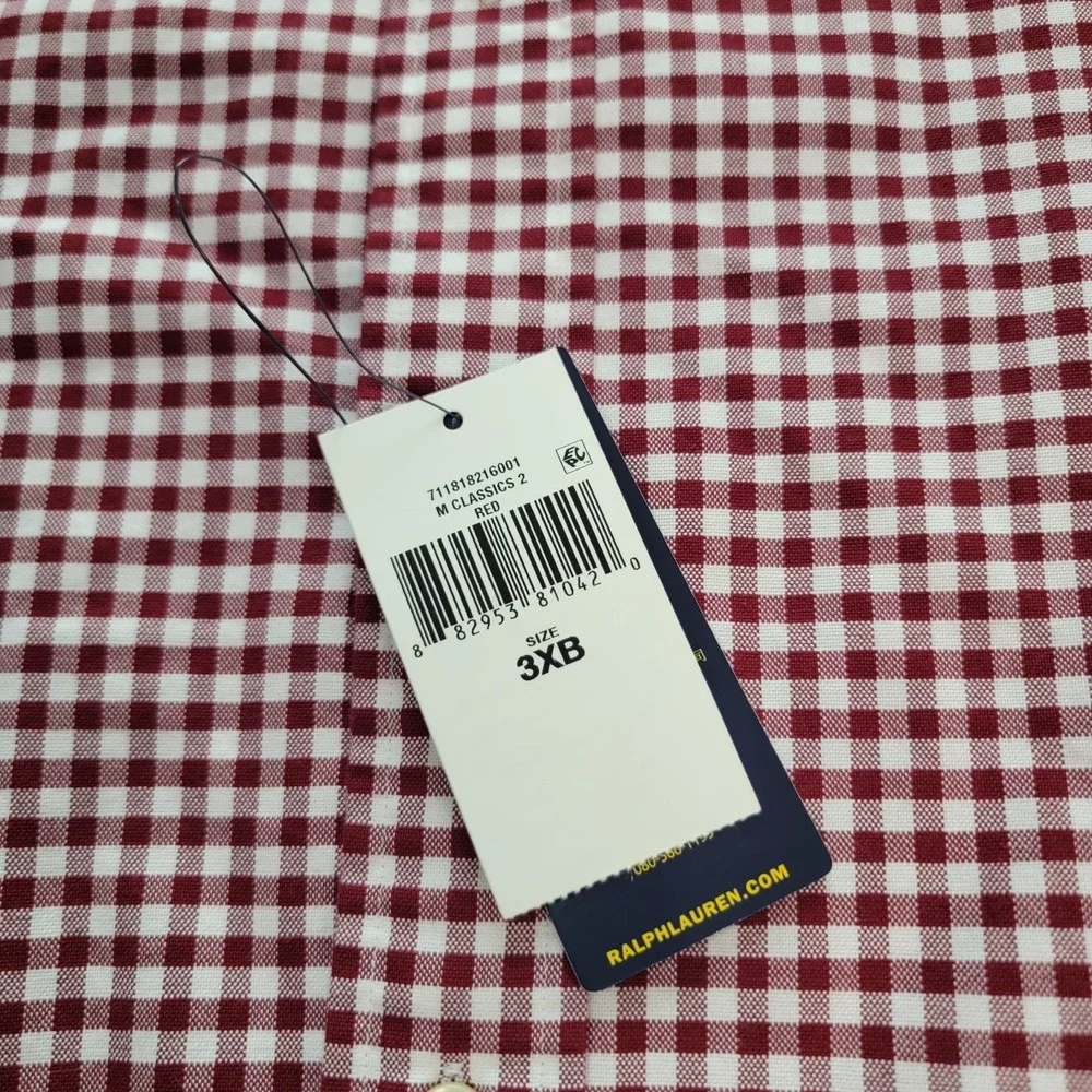 New Polo Ralph Lauren Shirt Men's 3XB Big & Tall Red Gigham Short Sleeve Oxford